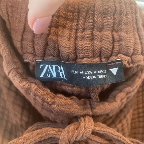 Zara Chocolate Brown Gauzy Cotton Slim Leg Drawstring Pants - Size M - EUC - Picture 5 of 5